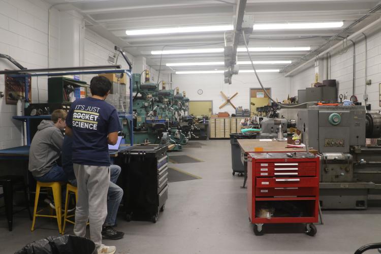 Machine shop with students