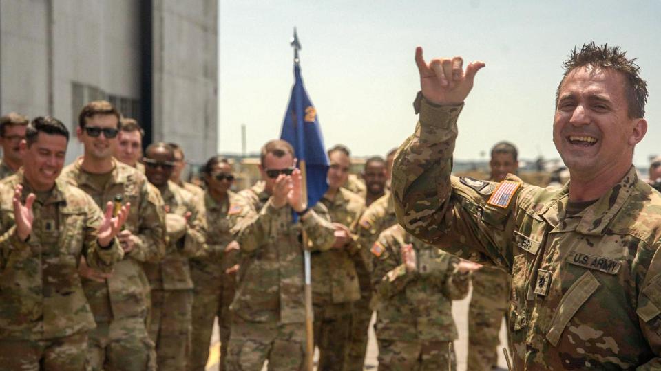 Lukas Berg (right), who flew several variants of the UH-60 Blackhawk over the course of his career, celebrated his final flight before joining the Georgia Tech Manufacturing Institute in August.
